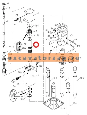 Боек гидромолота Delta F-10 DF10B-0050, аналог, Корея, OK TECH