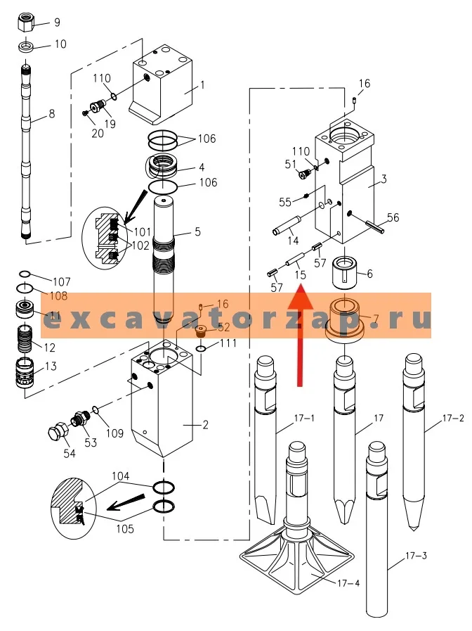 Палец крепления верхней и нижней втулок DF05B-0150, (аналог, Корея, OK TECH) гидромолота Delta F-5