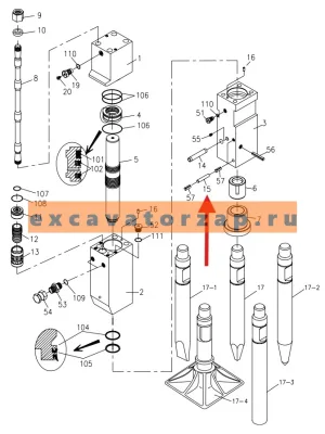 Палец крепления верхней и нижней втулок DF05B-0150, (аналог, Корея, OK TECH) гидромолота Delta F-5