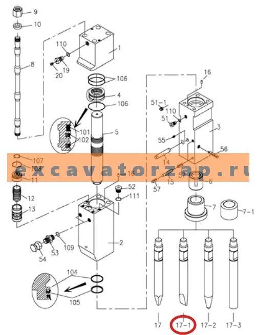 Клин гидромолота EXTEN K500, аналог, Корея, OK TECH