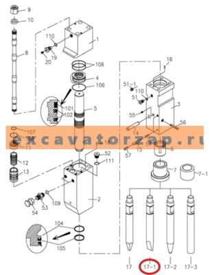 Клин гидромолота EXTEN K500, аналог, Корея, OK TECH