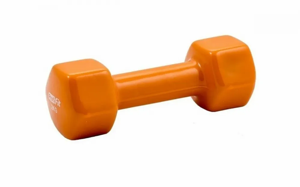 Гантель в виниловой оболочке, шестигранник PROFI-FIT 2 кг, оранжевая