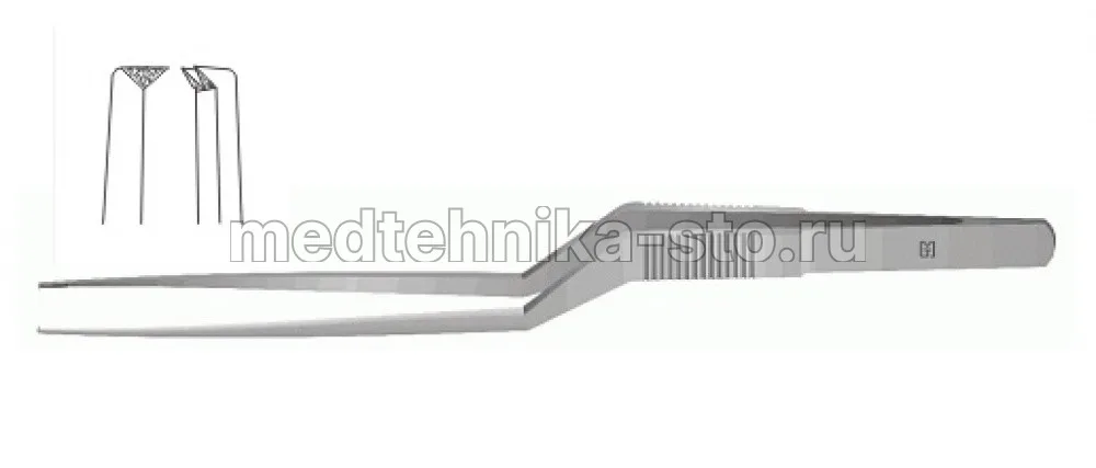 Пинцет для тканей байонетный 1x2 зуба, 210х0,4 мм