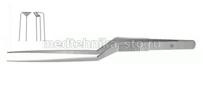 Пинцет для тканей байонетный 1x2 зуба, 210х0,4 мм