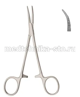 Зажим медицинский HALSTED-MOSQUITO изогнутый  по плоскости, 155 мм Россия
