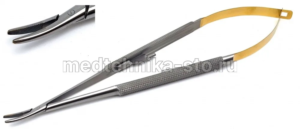 Иглодержатель по Кастровьехо ТВС изогнутый с круглыми ручками 180 мм D