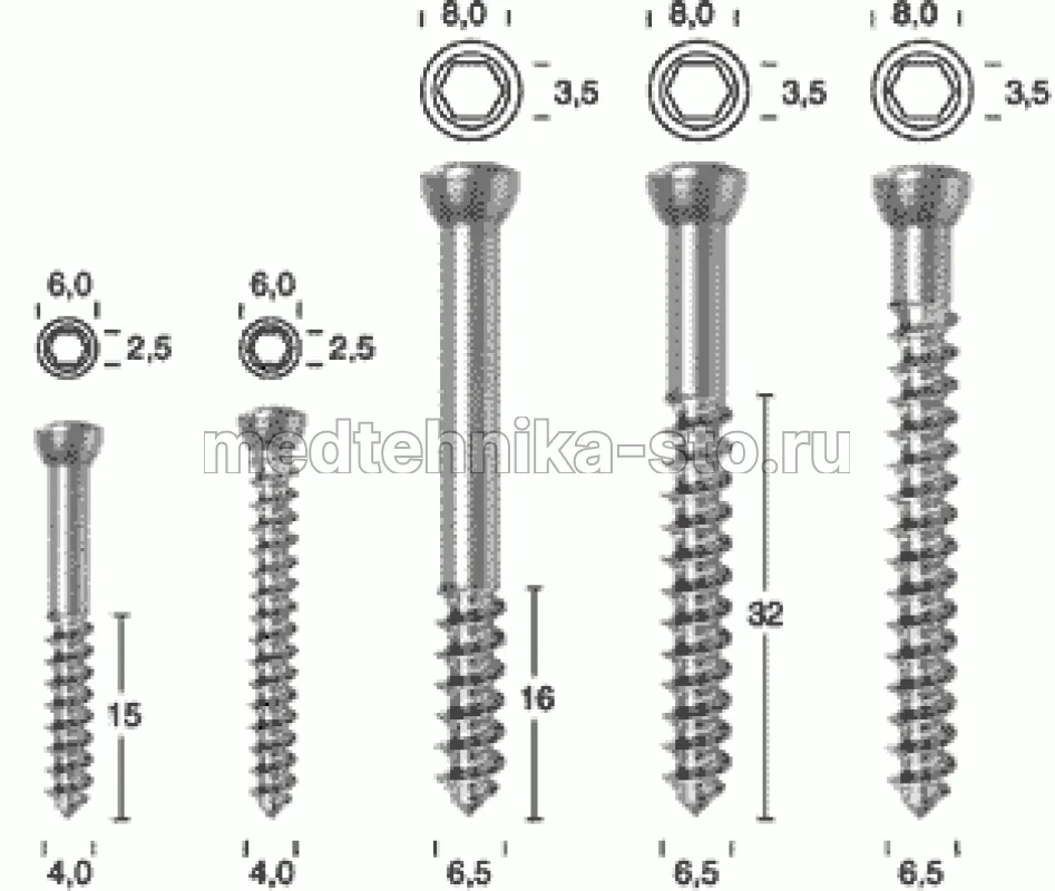Винт спонгиозный р.ч. полная,  диам. 5,5/6,5/7/7,3 мм, дл.65/70 мм