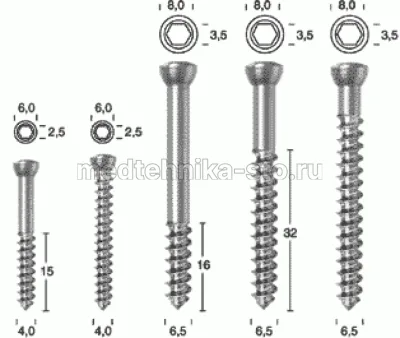 Винт спонгиозный р.ч. полная,  диам.4,0 мм, дл.26/28/30/32/35 мм
