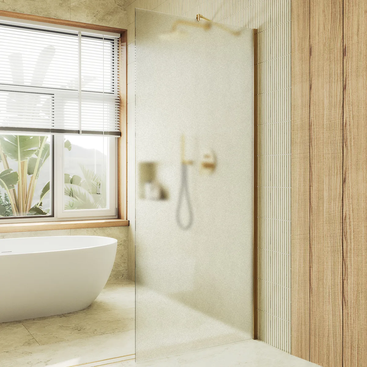 Душевая перегородка Maybahglass MGD-700-3ш 79 см, профиль золото, стекло сатин
