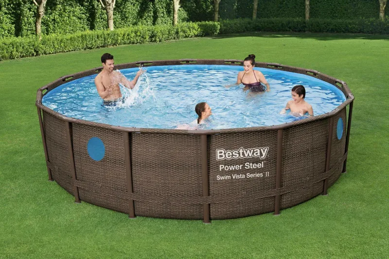 Каркасный бассейн Bestway Power Steel 488х122см "Ротанг" 19480л, фил.-нас. 5678л/ч, лестн., тент, попл.-доз.