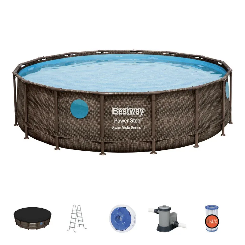 Каркасный бассейн Bestway Power Steel 488х122см "Ротанг" 19480л, фил.-нас. 5678л/ч, лестн., тент, попл.-доз.