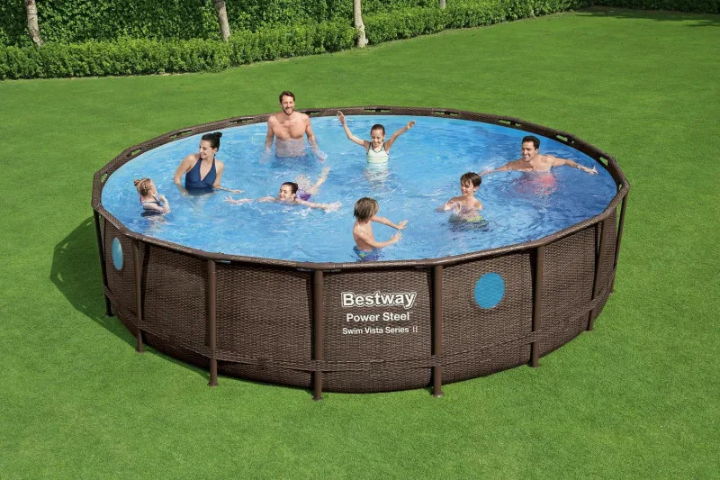 Каркасный бассейн Bestway Power Steel 549x122см "Ротанг" 23062л, фил.-нас. 5678л/ч, лестн., тент, попл.-доз.