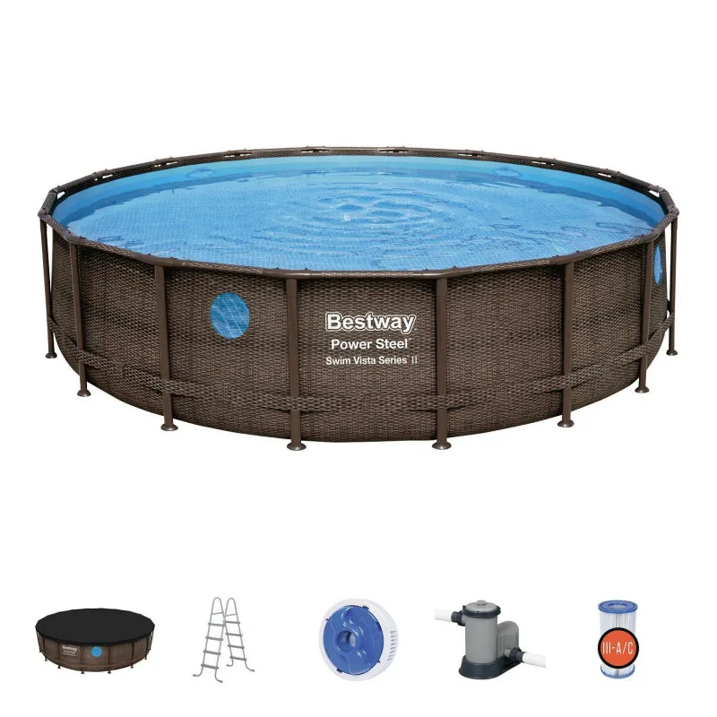 Каркасный бассейн Bestway Power Steel 549x122см "Ротанг" 23062л, фил.-нас. 5678л/ч, лестн., тент, попл.-доз.