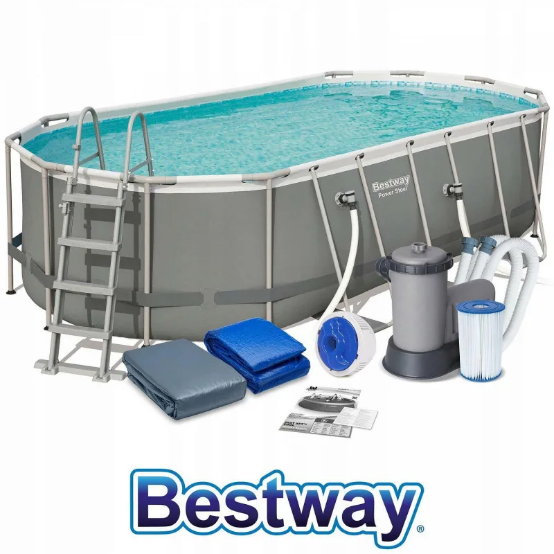 Каркасный бассейн Bestway Power Steel 549х274х122см, 13430л, фил.-насос 5678л/ч, лестница, тент, попл.-доз.