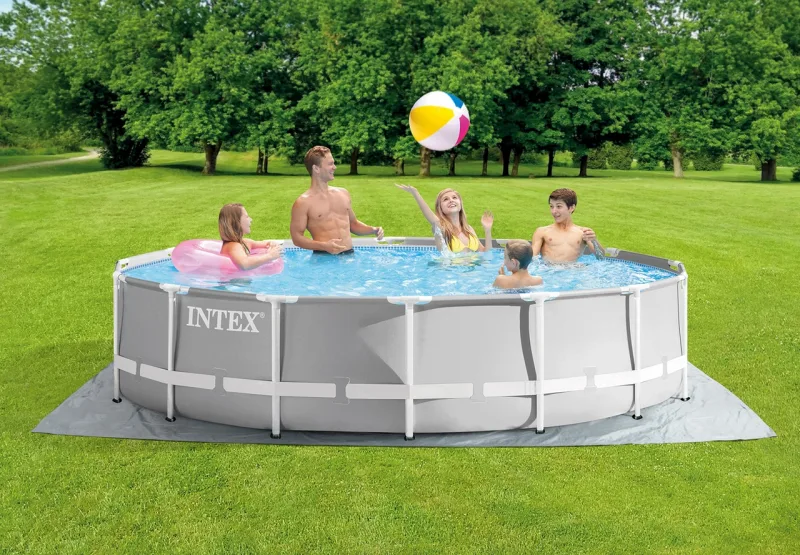 Каркасный бассейн Intex Prism Frame 457х107см, 14614л, фил.-насос 3785л\ч, лестница, тент, подстилка