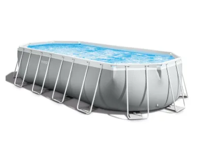 Каркасный бассейн Intex Prism Frame 610х305x122см "Oval" 18202л, фил.-насос 5678л\ч, лестн., тент, подст (26798)