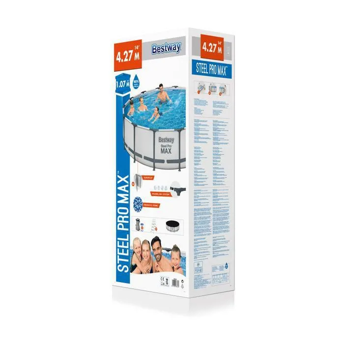 Каркасный бассейн Bestway Steel Pro Max 427*107 см, 13030 л, фил-насос 3028 л/ч, лестница, тент (56950)