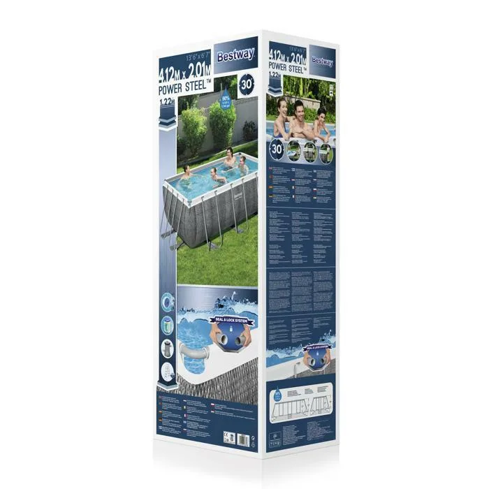 Каркасный бассейн Bestway Power Steel Ротанг 412х201х122см, 8124л, фил.-насос 2006л/ч, лестница, попл.-дозатор