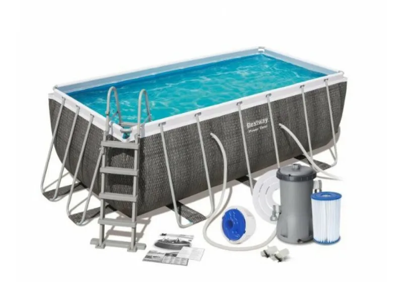 Каркасный бассейн Bestway Power Steel Ротанг 412х201х122см, 8124л, фил.-насос 2006л/ч, лестница, попл.-дозатор