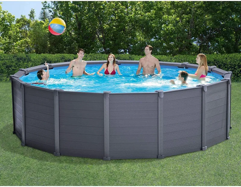 Каркасный бассейн 478х124см Intex "Graphite Gray Panel" 16805л, песч.фил.-нас. 4500л\ч, лестн, тент, подстилка (26384)