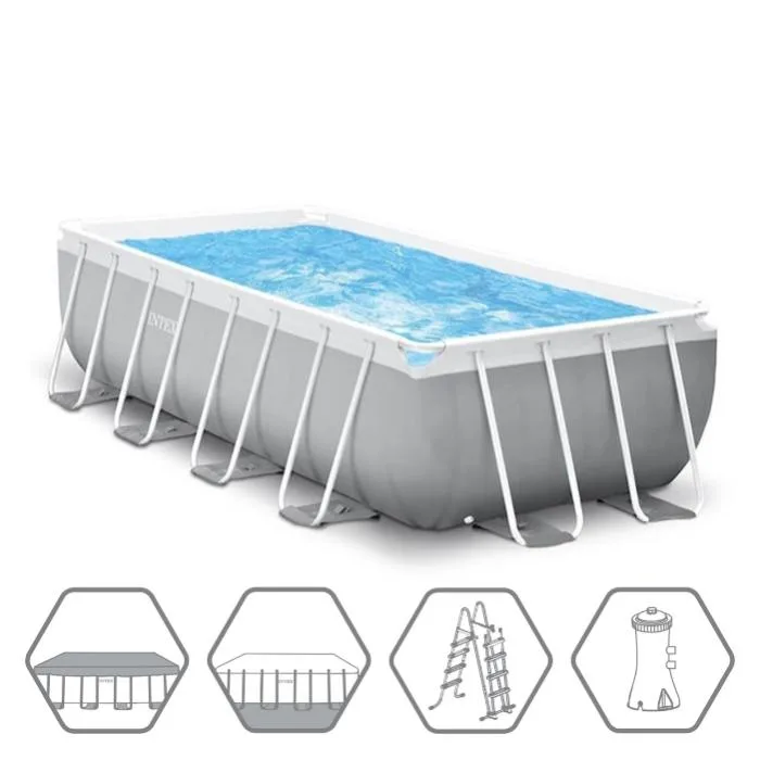 Каркасный бассейн Intex Prism Frame 488х244х107см, 10874л, фил.-насос 3785л\ч, лестница, тент, подстилка (26792)
