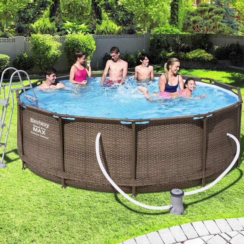 Каркасный бассейн Bestway Steel Pro Max 366х100см "Ротанг" 9150л, фил.-насос 2006л/ч, лестница (56709 BW)