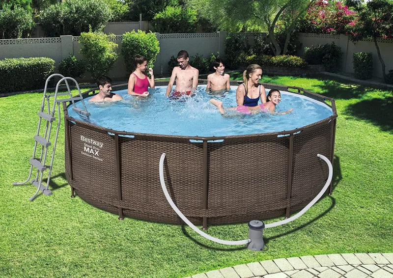 Каркасный бассейн Bestway Steel Pro Max 366х100см "Ротанг" 9150л, фил.-насос 2006л/ч, лестница (56709 BW)