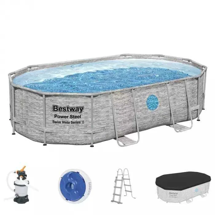 Каркасный бассейн Bestway 488х305х107см "Ротанг" 7250л, песч.фил.-нас. 3028л/ч, лестница, тент, попл.-доз (56946 BW)