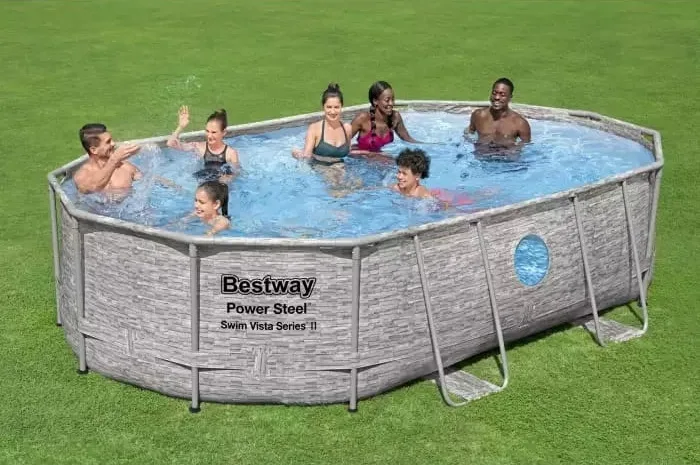 Каркасный бассейн Bestway 488х305х107см "Ротанг" 7250л, песч.фил.-нас. 3028л/ч, лестница, тент, попл.-доз (56946 BW)