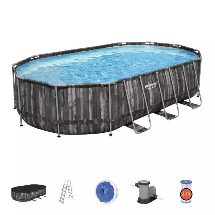 Каркасный бассейн Bestway Power Steel 610х366х122см, 20241л, фил.-насос 5678л/ч, лестница, тент, попл.-доз (5611R BW)