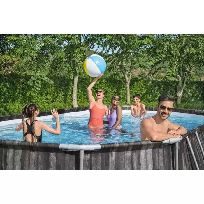 Каркасный бассейн Bestway Power Steel 610х366х122см, 20241л, фил.-насос 5678л/ч, лестница, тент, попл.-доз (5611R BW)