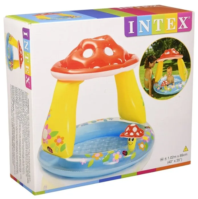 Детский надувной бассейн Intex 102х89см "Гриб Мухомор" с навесом, 45л, 1-3 лет