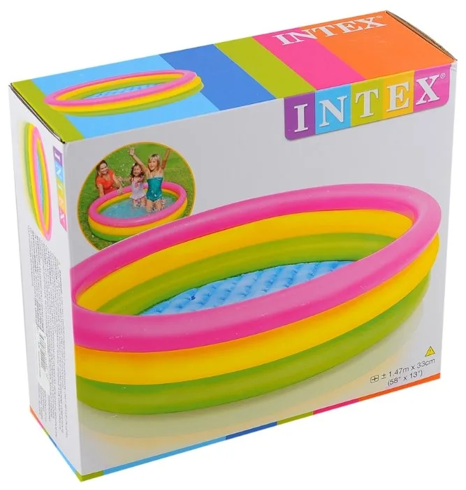 Детский надувной бассейн Intex 147х33см "Радуга" с надувным дном, 275л, от 2 лет
