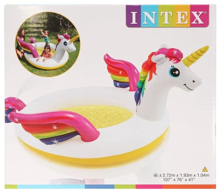 Детский надувной бассейн Intex 272x193x104см "Волшебный единорог" с распылителем, 165л, от 2 лет