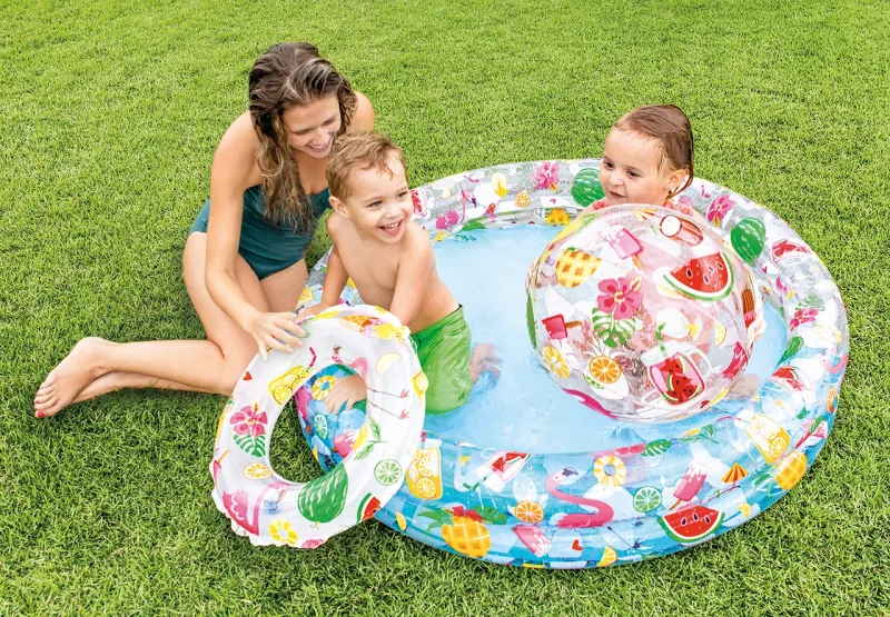 Детский надувной бассейн Intex 122х25см "Фрукты" с мячом и кругом, 150л, от 2 лет