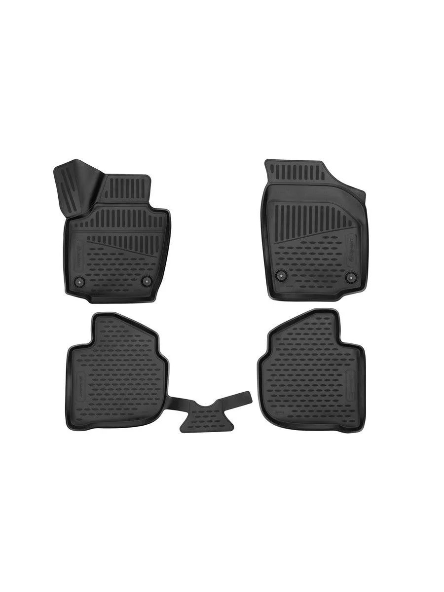 Коврики 3D в салон для SKODA Rapid 2013- (I,II) / VOLKSWAGEN Polo (VI) 2020-, лифтбек, 4шт., полиуретан, черный, Element / Шкода Рапид