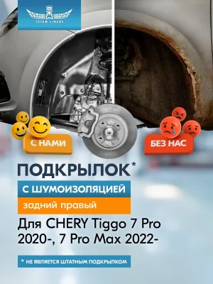 Подкрылок с шумоизоляцией для CHERY Tiggo 7 Pro 2020-н.в., 7 Pro Max 2022-н.в. (I, I рестайлинг) Внедорожник 5 дв. (задний правый) / Черри Тигго 7 П