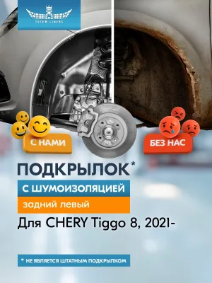 Подкрылок с шумоизоляцией для CHERY Tiggo 8 2018-2022, 2022-, 8 Pro 2021-, 8 Pro Max 2022-/8 Pro E+ 2023- , кроссовер (задний левый) / Черри / Черри Т