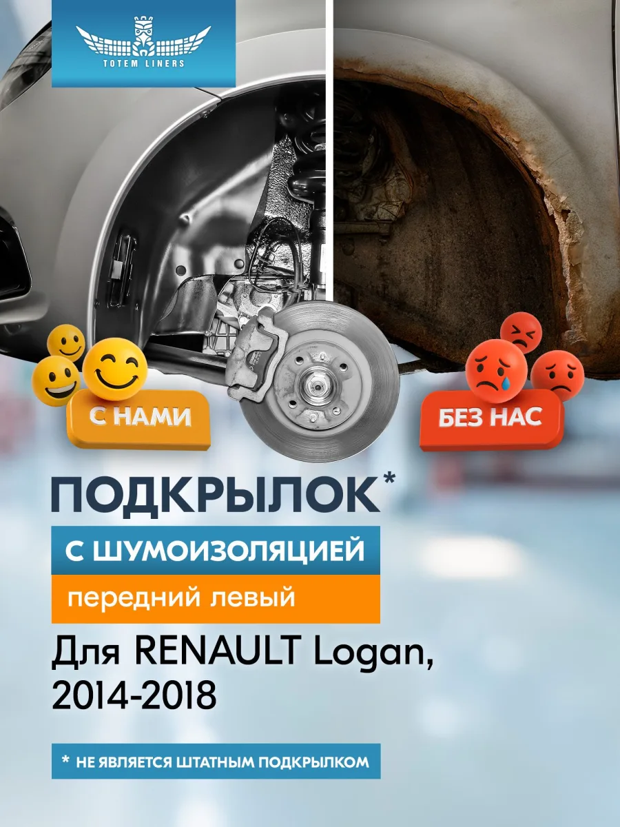 Подкрылок с шумоизоляцией RENAULT Logan, 2014-2018, сед. (передний левый) / Рено Логан