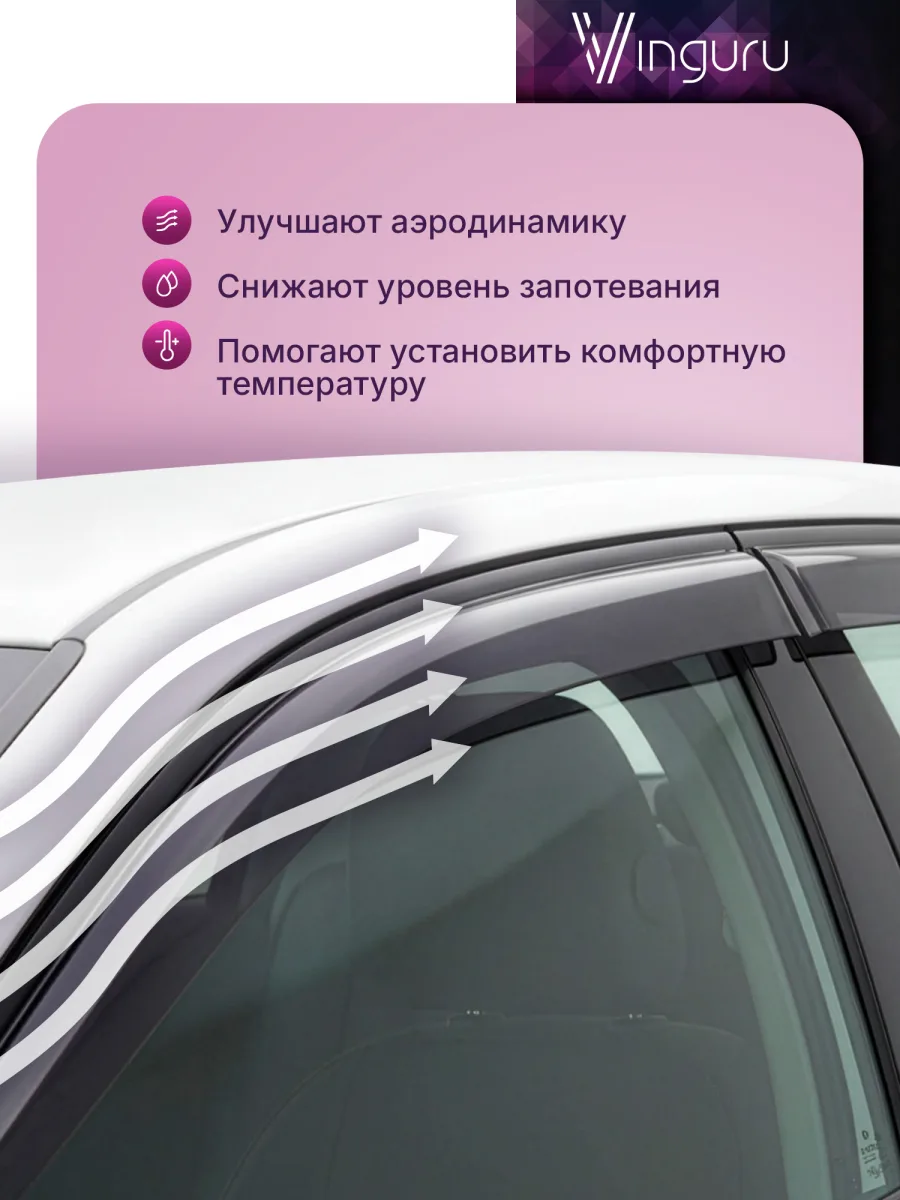 Дефлекторы окон Vinguru HYUNDAI Creta 2016-2021 /накладные/скотч/к-т 4 шт./литьевой поликарбонат / Хендай Крета