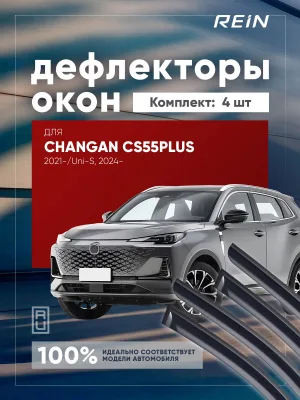 Дефлекторы окон для CHANGAN CS55 PLUS 2021-н.в. (рест.), Uni-S 2024-н.в. внедорожник 5 дв. REIN 4 шт. / Чанган КС55ПЛЮС