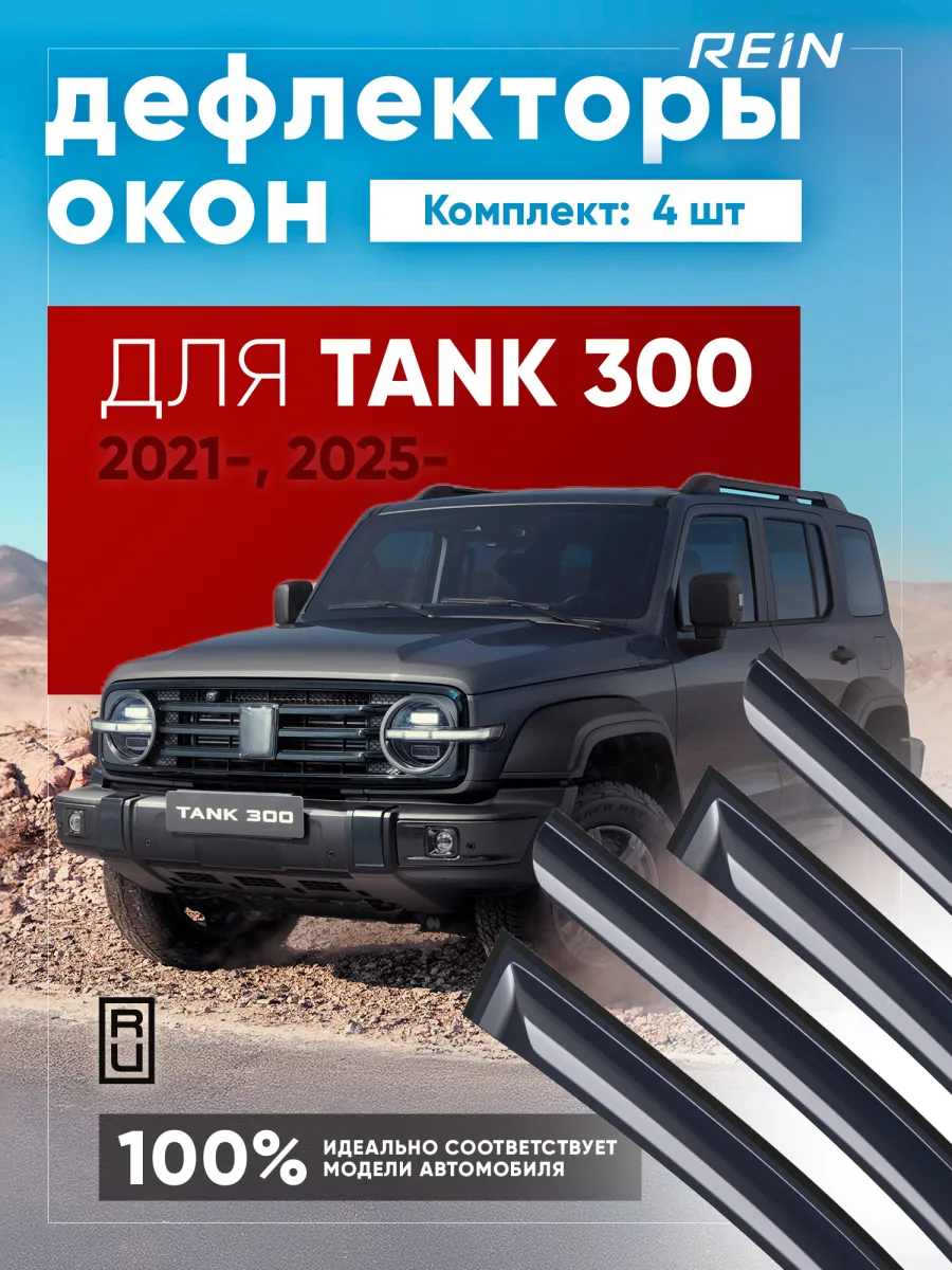 Дефлекторы окон для TANK 300 2021-н.в., 2025-н.в. внедорожник 5 дв. REIN 4 шт. / ТАНК