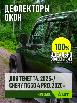Дефлекторы окон для TENET T4 2025-н.в., Chery Tiggo 4 Pro 2020-н.в. внедорожник 5 дв. REIN вставные 4 шт. / Тенет Т4