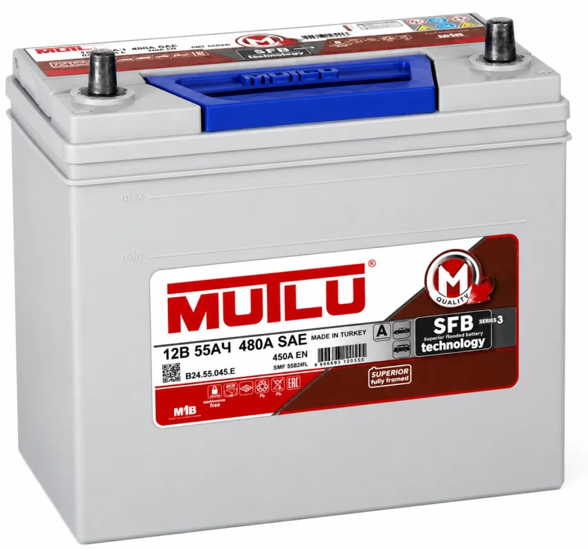 Аккумулятор Mutlu Asia SFB M3 55 Ач обр. пол. тонк. кл. 450A 237x127x222 (65B24L)