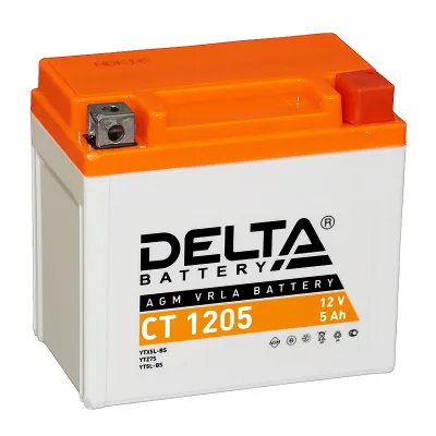 Аккумулятор для мототехники DELTA CT 1205 5Ач 80A обр. пол. 114x70x106 (YTX5L-BS, YTZ7S)