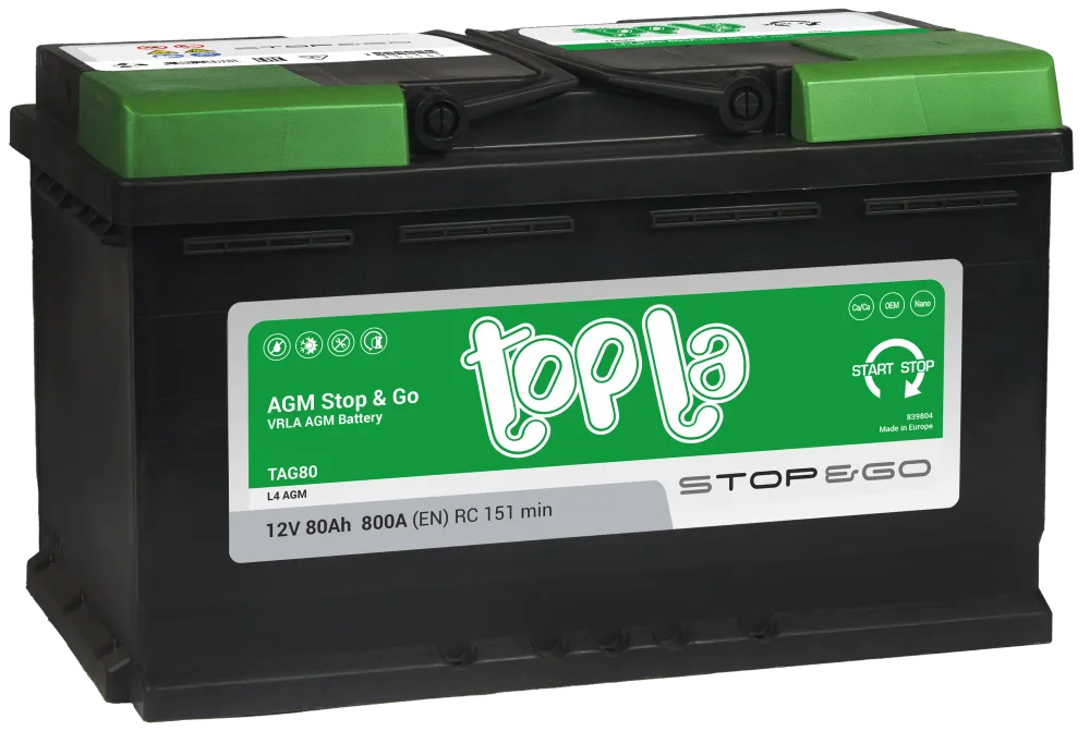 Аккумулятор Topla AGM STOP-N-GO 80 Ач обр. пол. 800A 315x175x190