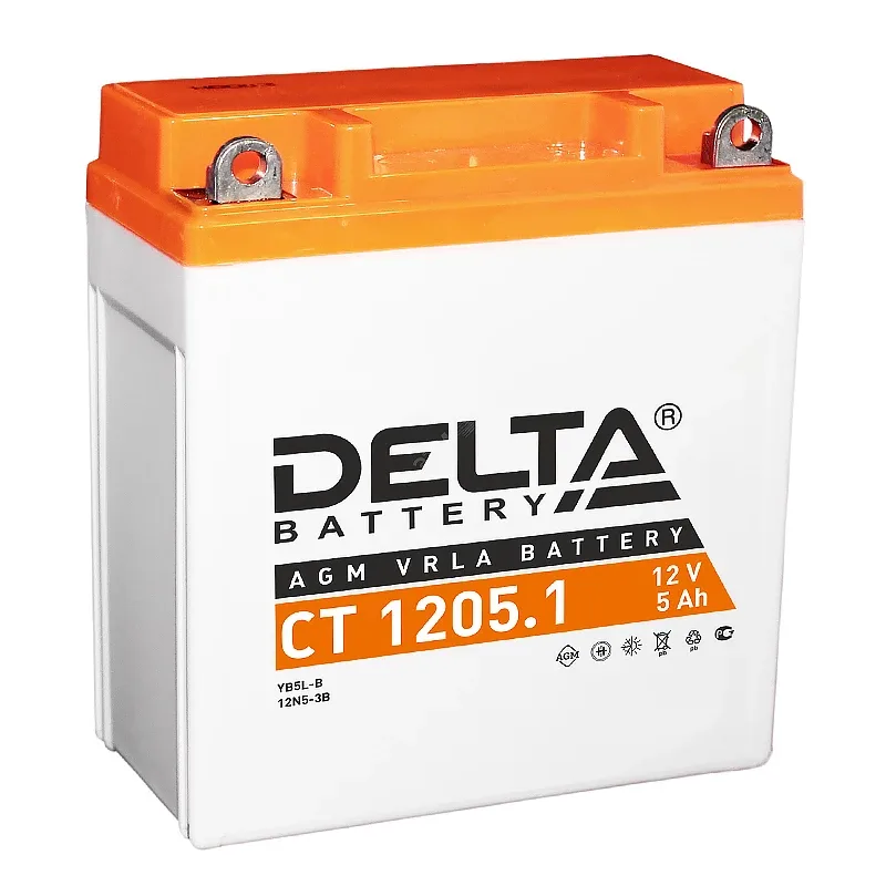 Аккумулятор для мототехники DELTA CT 1205.1 5Ач 65A обр. пол. 120x61x129 (YB5L-B, 12N5-3B)