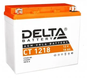 Аккумулятор для мототехники DELTA CT 1218 18Ач 270A прям. пол. 177x88x154 (YTX20-BS, YTX20H, YB16-B-CX, YB16-B, YB18-A)