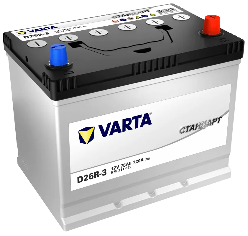 Аккумулятор Varta Стандарт Asia D26 75 Ач обр. пол. 720A 258x173x223 (575 311 072)