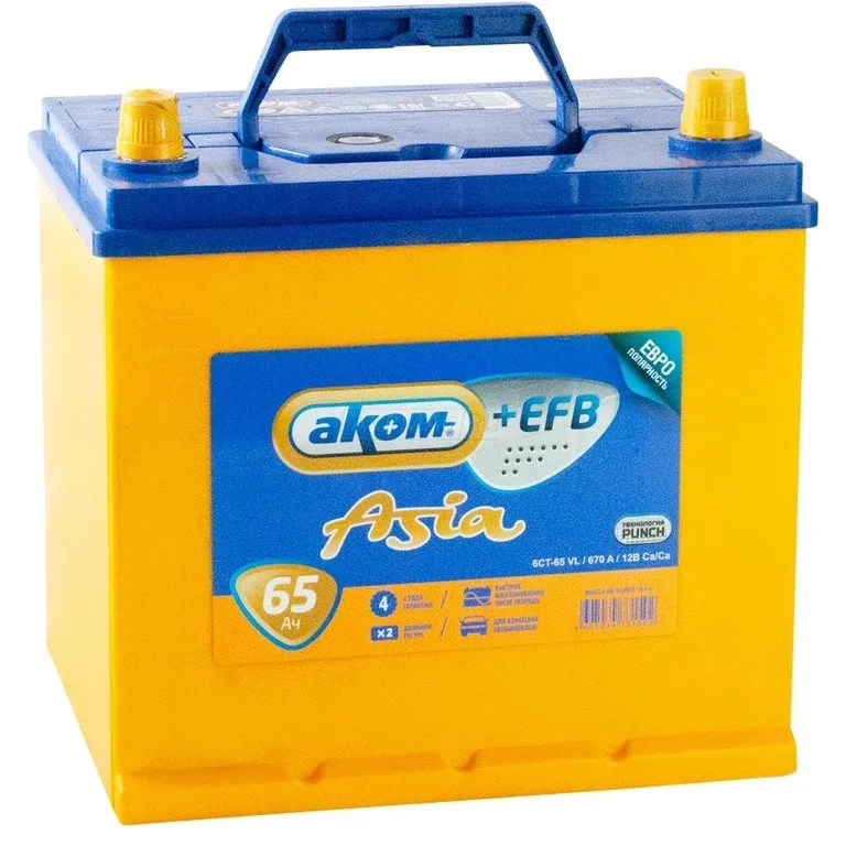 Аккумулятор АКОМ ASIA EFB 65 Ач обр. пол. 670A 232x173x220